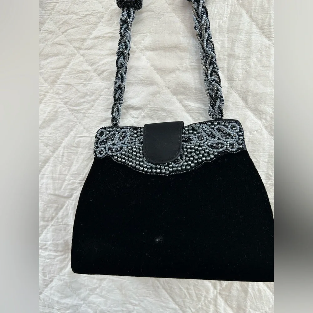 Vintage Rare Elegant Black Beaded Women's Bag 90s